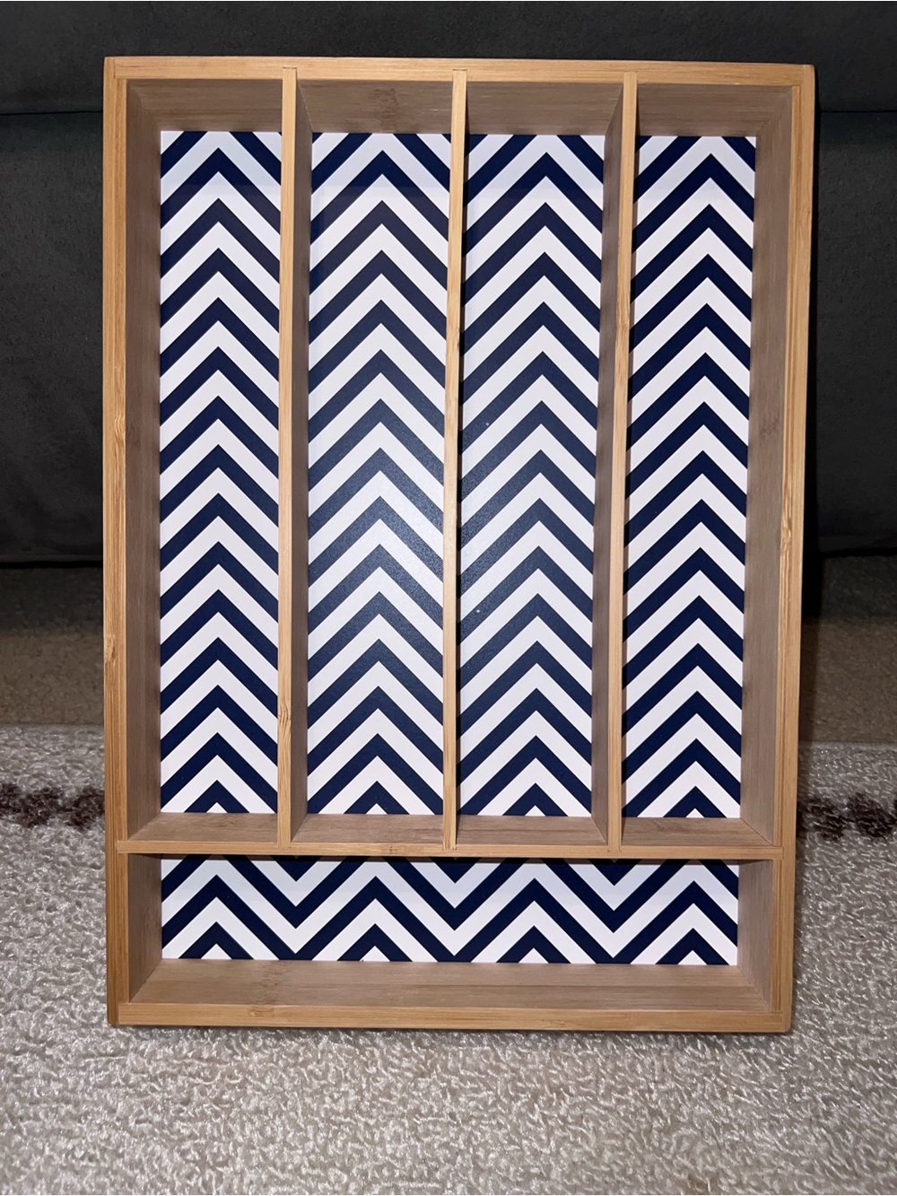 Navy Chevron Utensil Organizer Tray